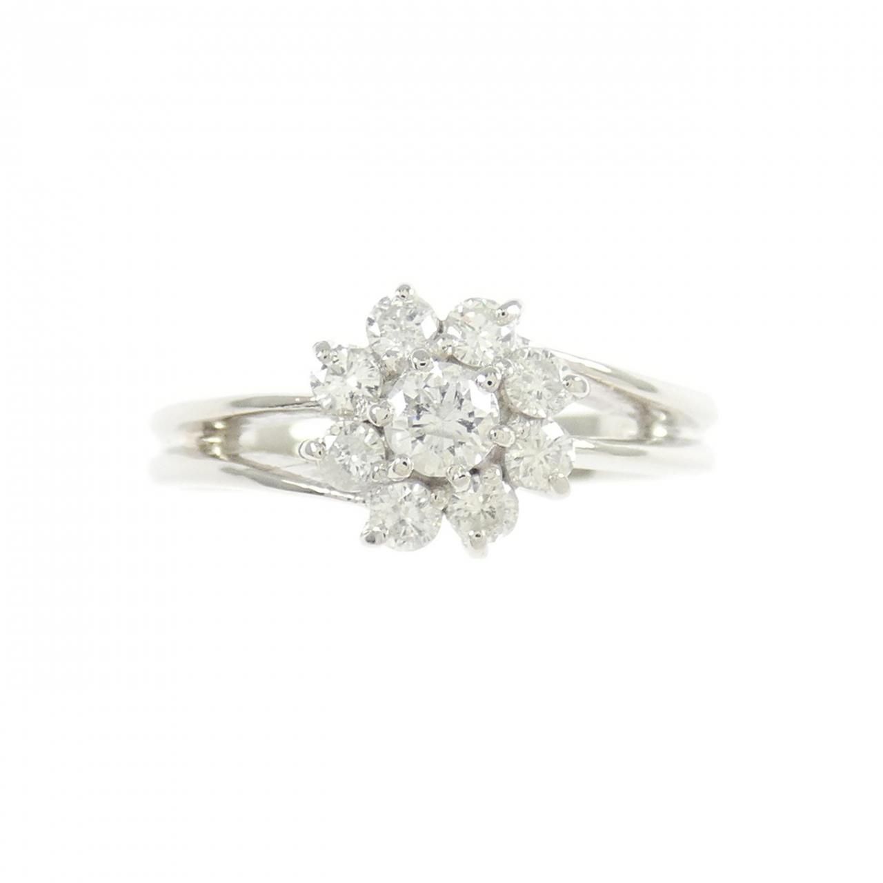 美品 K18YG/Pt900 フラワーセッティング ダイヤモンドリング 12号