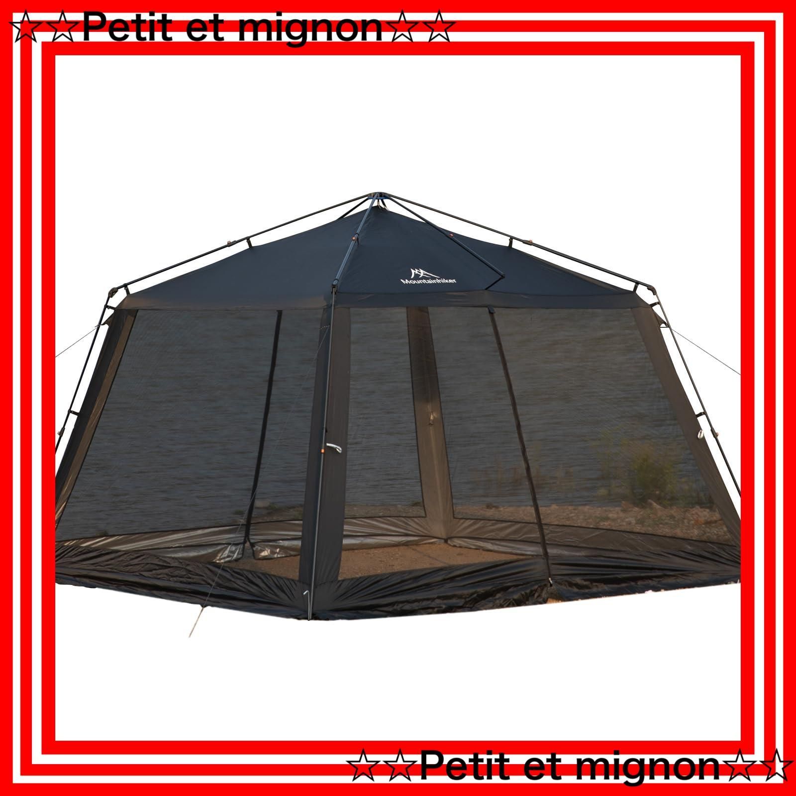 即日発送 黒 ワンタッチ設営｜BBQ|キャンプ|庭|アウトドア用 3.3m×3.3m×2.1m｜大型サンシェード｜防虫 通気性 四面メッシュスクリーンテント 蚊帳テント 一式 Mountainhiker