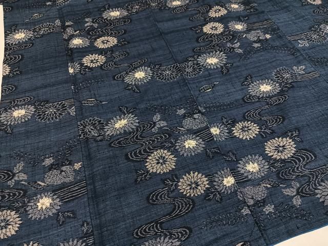 平和屋着物○小千谷紬 流水菊文 正絹 逸品 AAAZ1805ph