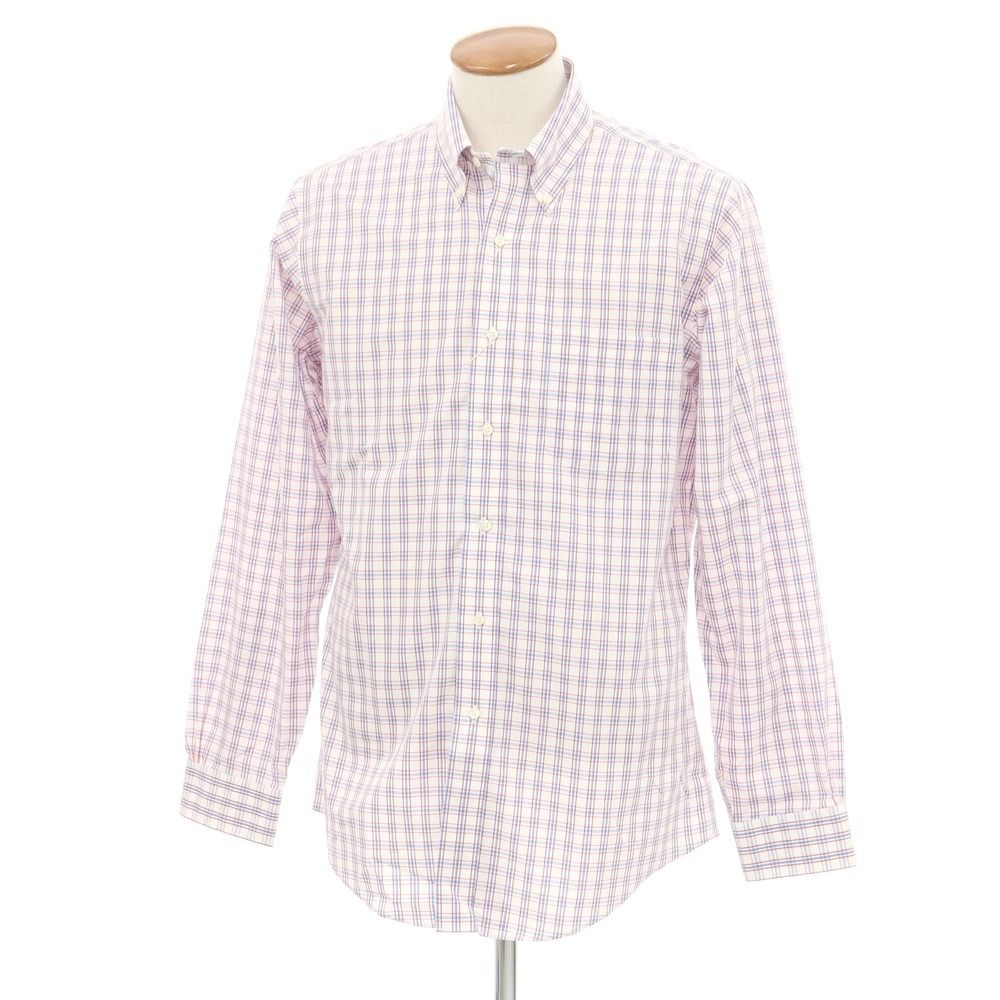 【中古】【未使用】ブルックスブラザーズ Brooks Brothers コットン チェック ボタンダウン カジュアルシャツ ホワイトxブルー【サイズ15 1/2】【メンズ】