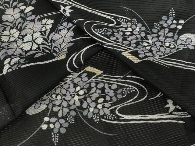 平和屋着物＊夏物 小紋 絽 流水草花文 金彩 洗える着物 AABB5908st