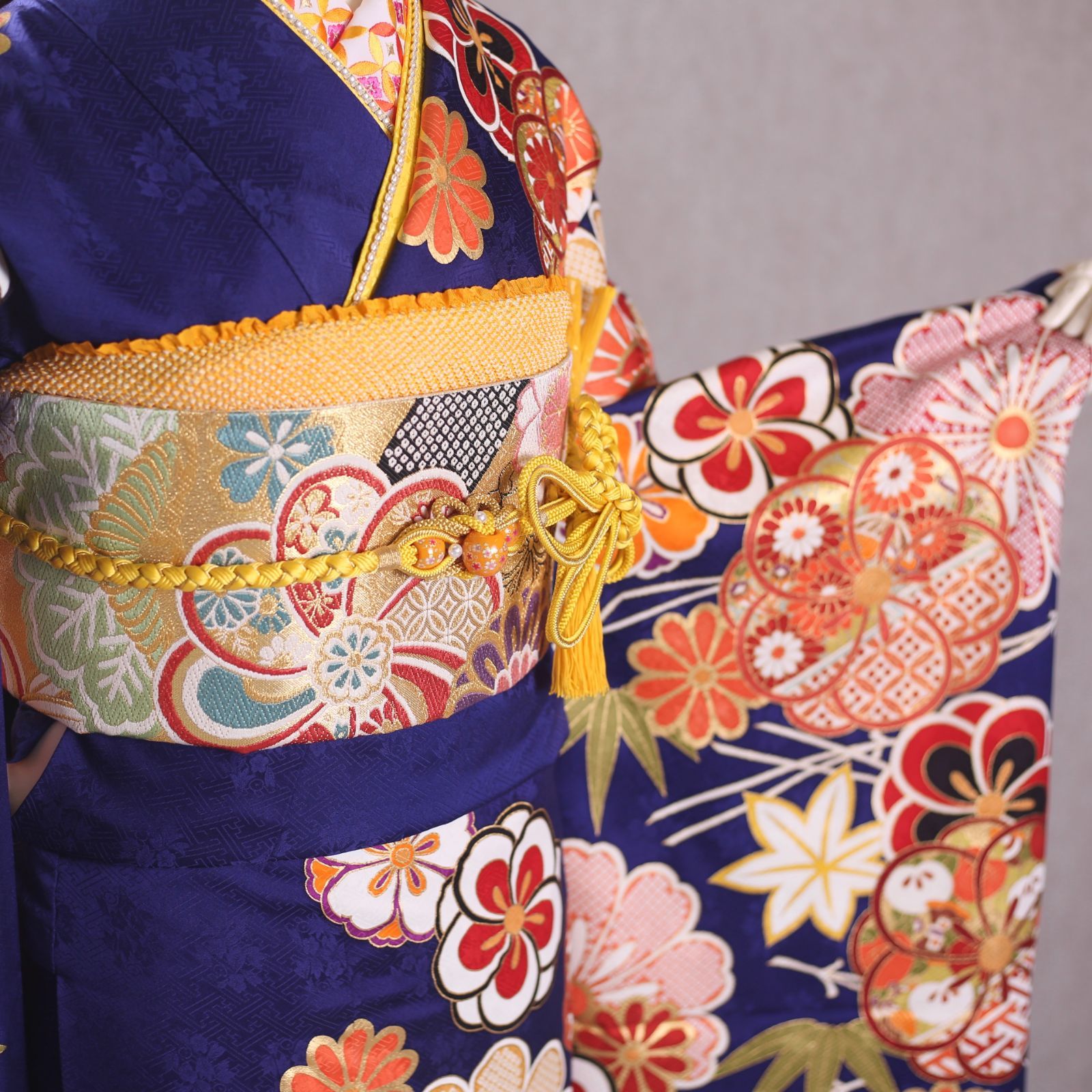 振袖フルセット 振袖セット 振袖 LLサイズ 中古 青×レトロ 美品 成人式