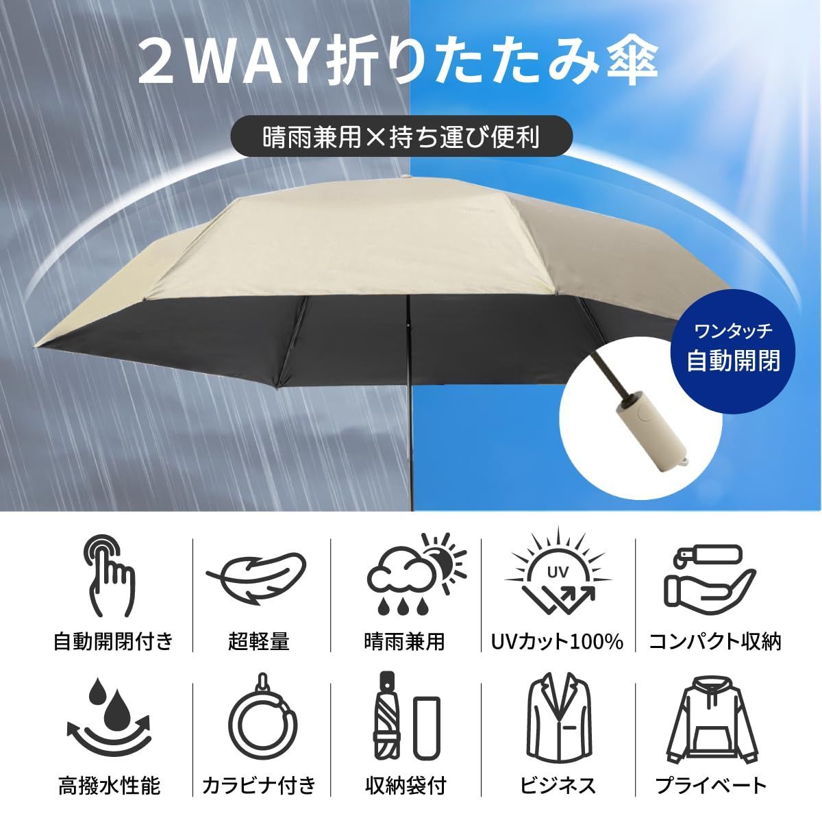 【安屋】送料無料！☆折りたたみ傘B　UVカット軽量 ワンタッチ自動開閉 メンズ傘 118cm Teflonc超撥水加工 210T高強度グラスファイバー 折りたたみ傘 晴雨兼用 自動開閉 6本骨8本骨 折りたたみ