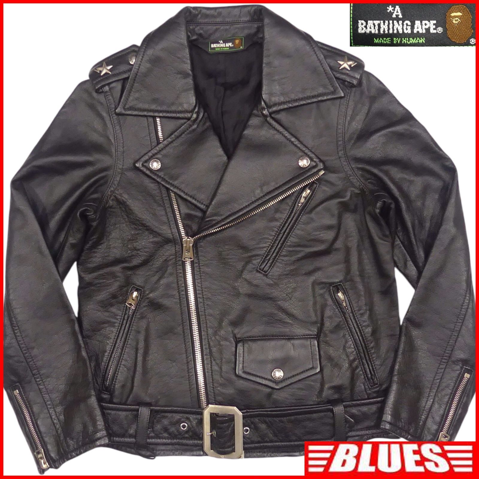 エイプ　ライダース A BATHING APE エイプ ライダースジャケット 本革 ダブル メンズ