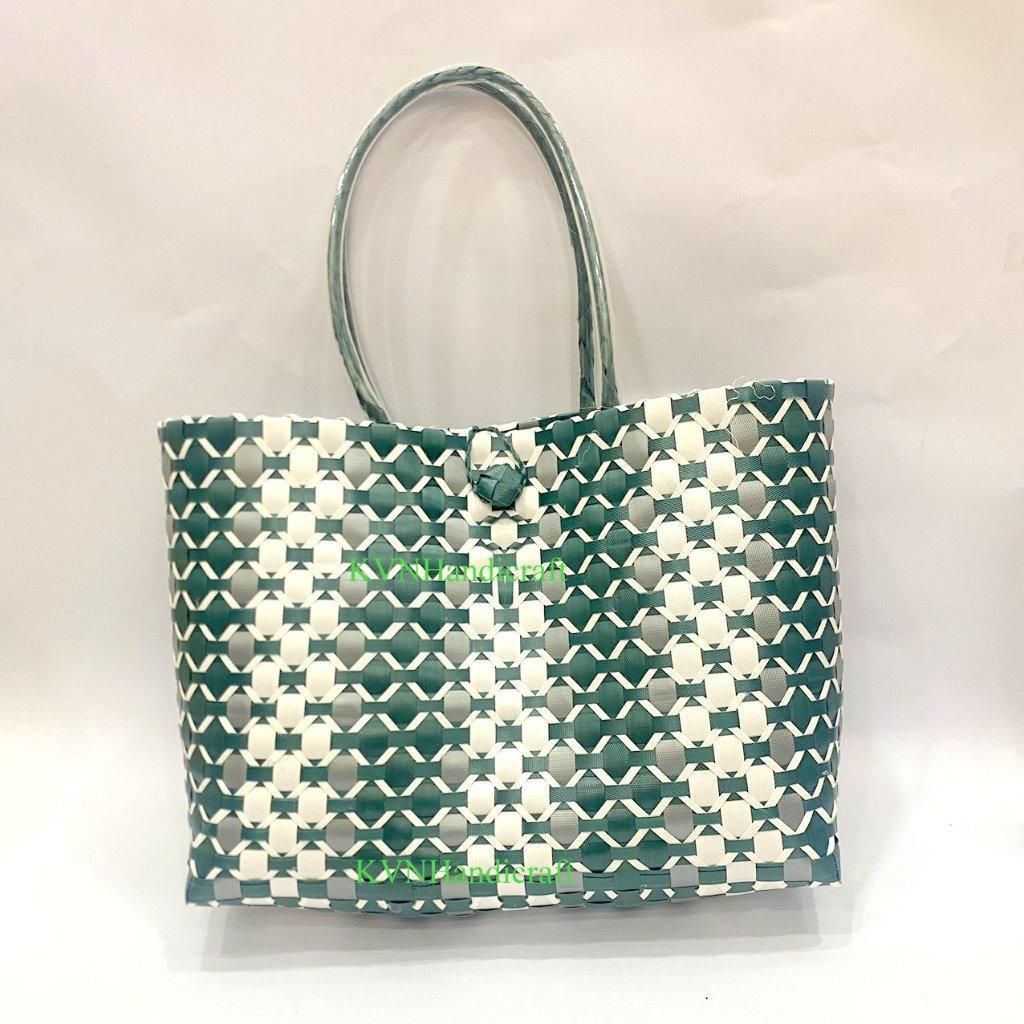 プラかご 買い物カゴV6 ハンドメイド PPバンド エコバッグ ブルー×ホワイト プラかご 買い物カゴV6 ハンドメイド PPバンドエコバッグ グリーン