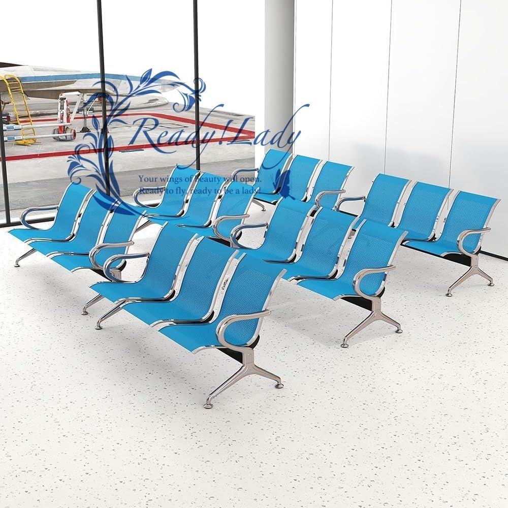 空港受付チェア 待合室チェア 3人掛け レセプションベンチ 背もたれ付き アームレスト アルミ合金フレーム 防汚加工 オフィス|空港|銀行|病院 12人用
