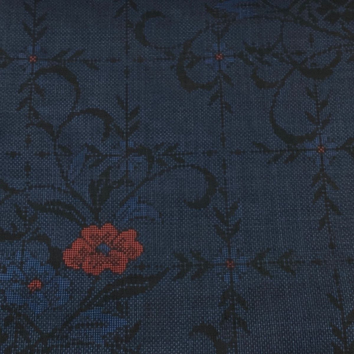 反物 秀品 大島紬 証紙 純泥染 花唐草 格子 紺色 正絹