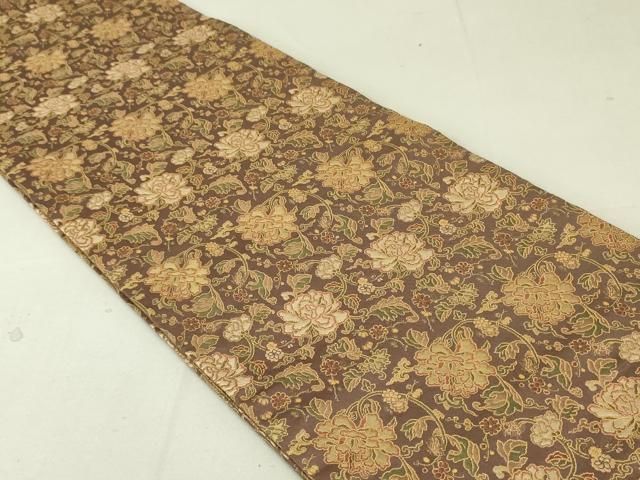 平和屋着物○全通柄 九寸開き名古屋帯 更紗花唐草文 金糸 正絹 逸品