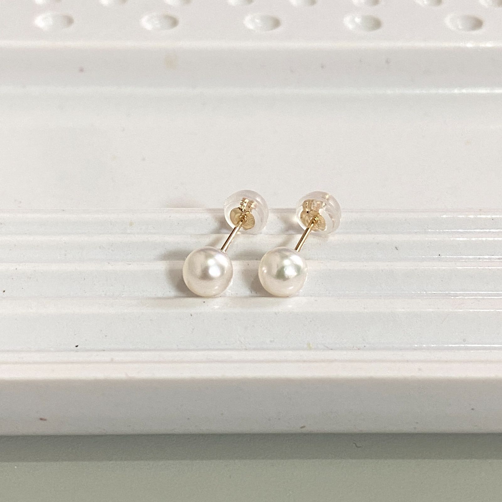 K10YG一粒パール ピアス 6-6.5ミリ あこや真珠 10金 イエローゴールド 
