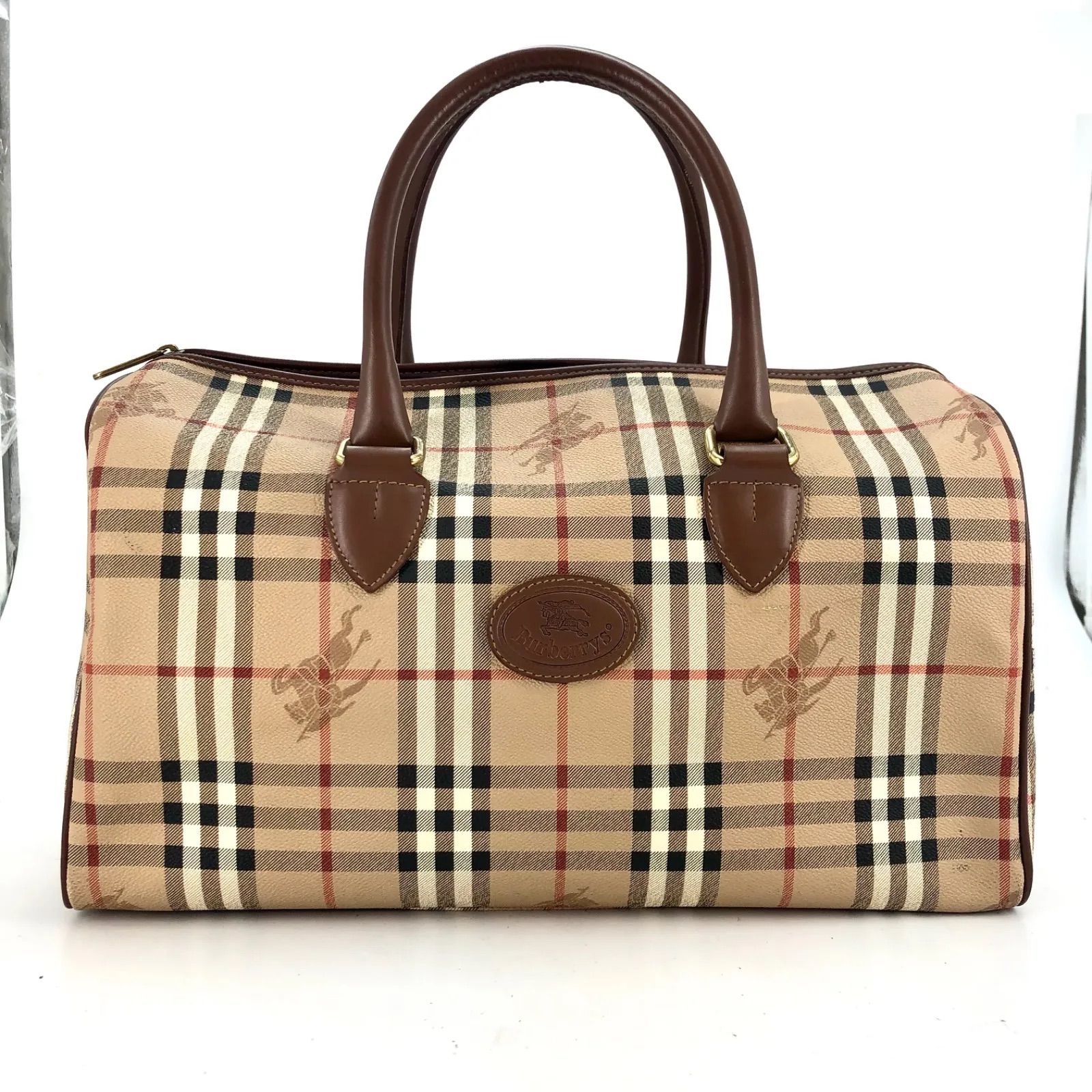 バーバリー ハンド ボストンバッグ チェック ホース 旅行 ビジネス FX267