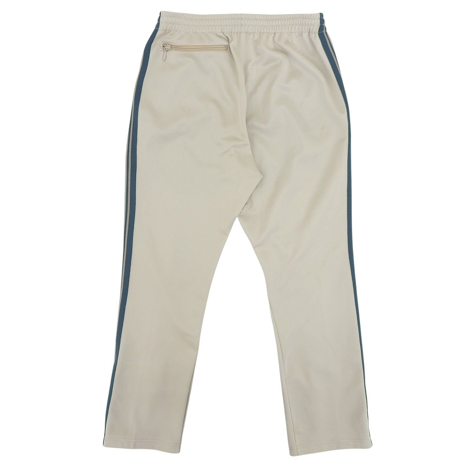 ▲Needles ニードルス LQ447 ロゴエンブロイダリー サイドライン ナロートラック パンツ ベージュ ブルー M 日本製 正規品 メンズ