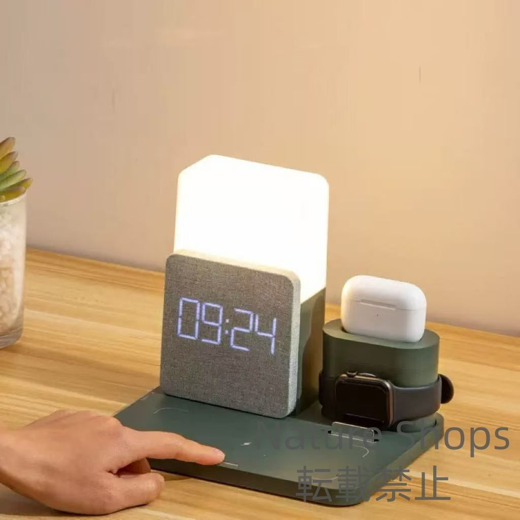 目覚まし時計 ワイヤレス充電 おしゃれ 時計 置時計 常夜灯 充電6-in-1 小さなテーブルランプ 多機能 時計 目覚まし時計なし 創造的な時計 USB充電式 おしゃれ 北欧 時計 調光 なLED ディスプレイと電話ホルダー付きhycp69