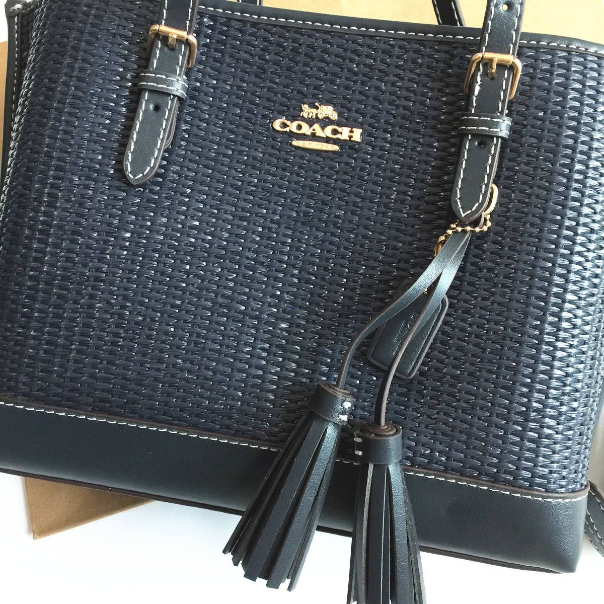 COACHバッグ CH210 ストロー ハンドバッグ ショルダーバッグ2WAYオープン式