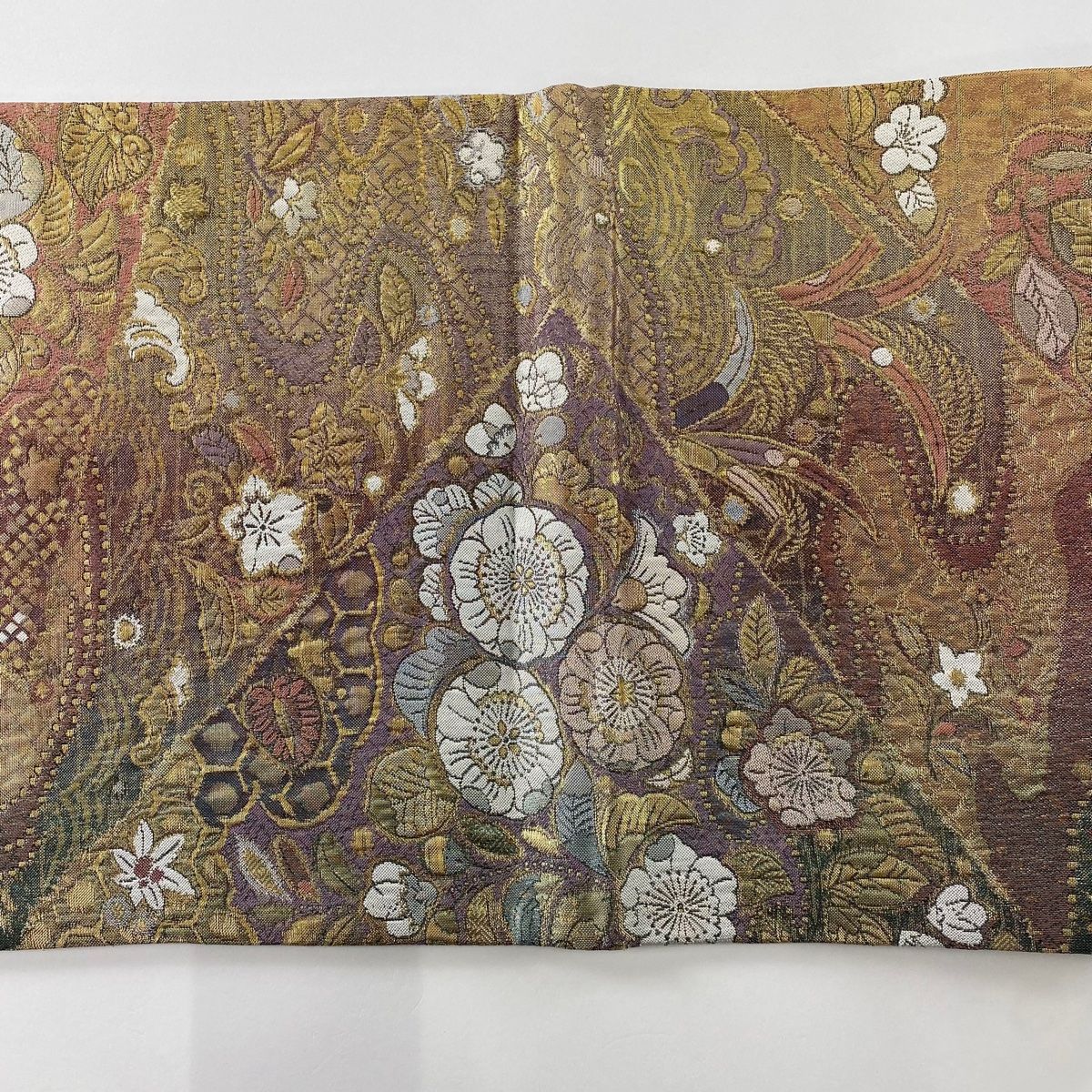 袋帯 美品 秀品 やまと 草花 霞 箔 紫 六通 正絹 【中古