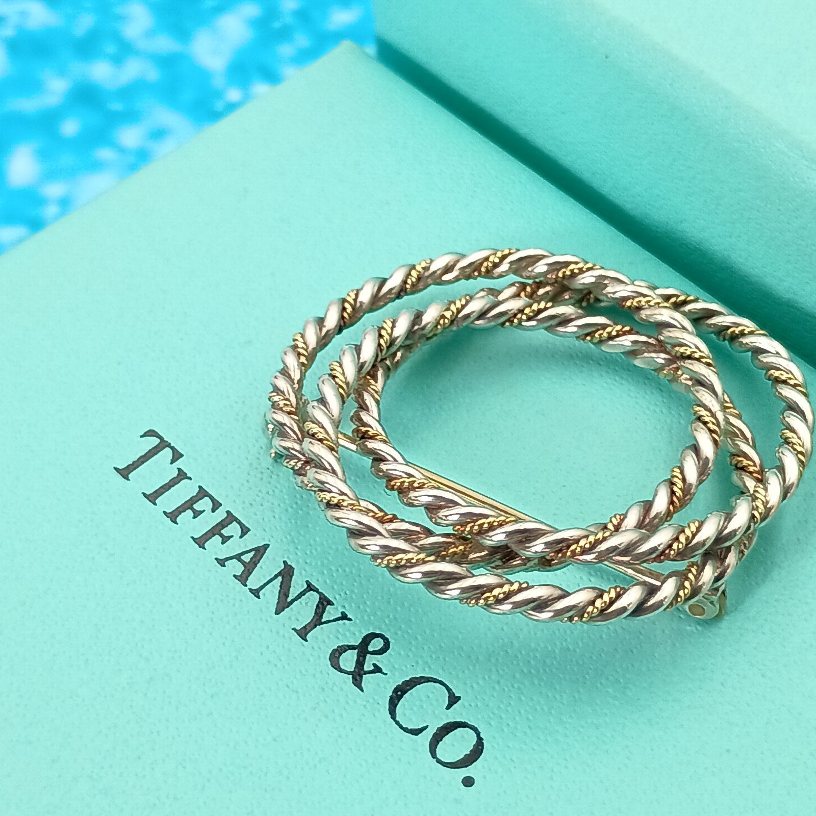 オールド ティファニー ツイストリボン コンビ ブローチ シルバー k18 TIFFANY&Co ティファニー K18 コンビ ツイスト ロープ ブローチ