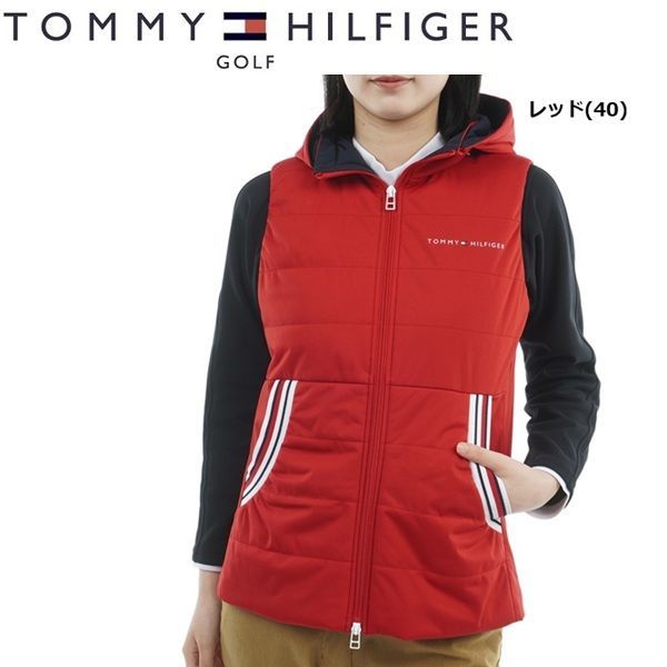 トミーヒルフィガー ゴルフ レディース 中綿 キルトベスト TOMMY HILFIGER GOLF THLA581 秋冬モデル レッド 40