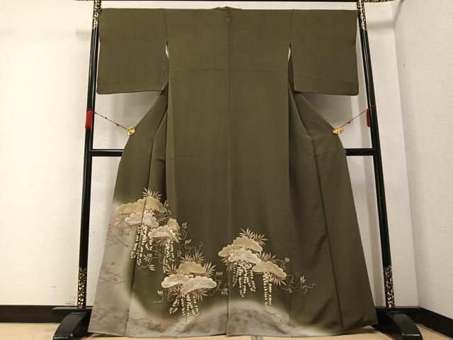 平和屋着物●豪華色留袖 駒刺繍 松 藤花房 暈し染め 金彩 正絹 AABC3393ph