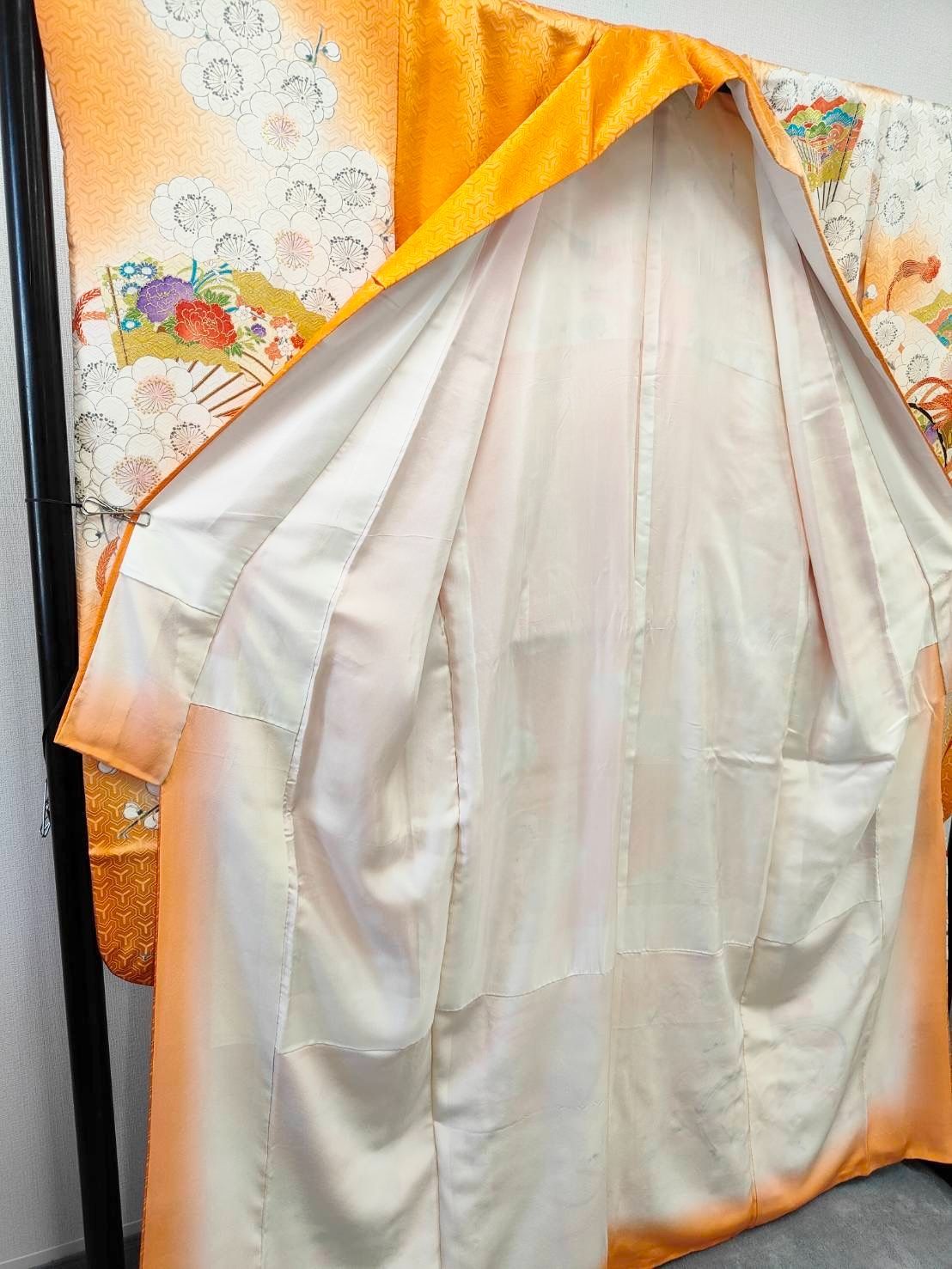 ◇KWF001 振袖 正絹 オレンジ 成人式 卒業式 結婚式 初詣 古着 成人式 振袖