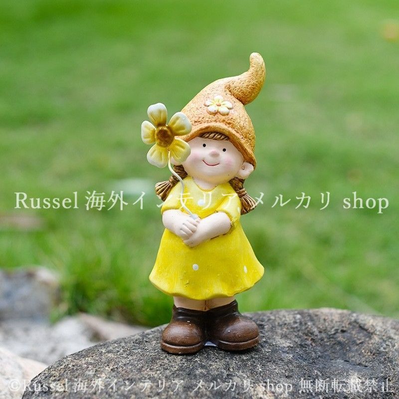 ガーデンオブジェ 女の子 3個セット かわいい 陶器 庭 フラワー お花 黄色 イエロー ガーデンオーナメント ガーデニング 雑貨 ガーデン雑貨 ガーデンインテリア ガーデン インテリア 庭の装飾 お洒落 おしゃれ 8-14 YUZUMIYA_COM