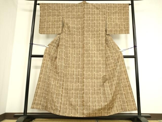 平和屋着物▽上質な紬　単衣　格子　正絹　逸品　DAAT9920az 平和屋着物▽上質な紬 単衣 格子 正絹 逸品 DAAT9920az