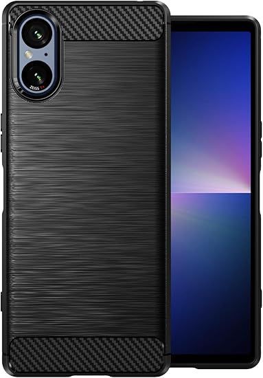 [WOEXET]xperia 5V ケース Xperia SO-53D SOG12 衝撃吸収 カーボン 指紋防止 シンプル ソフト 滑り止め エクスペリア5 vカバーケース 黒