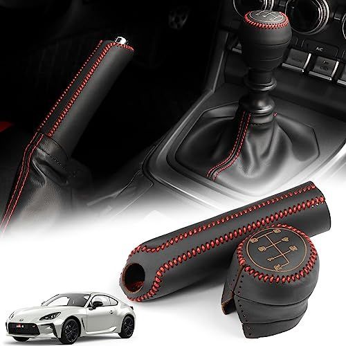 KUNGKIC トヨタ GR86 ZN8 スバル BRZ ZD8 2021 2022 2023 専用 シフトノブ サイドブレーキ 編み込み式 カーギアシフトトリム カバー 保護 汚れ防止 装飾 通気性 手縫い 内装 アクセサリー 2枚入り PUレザ