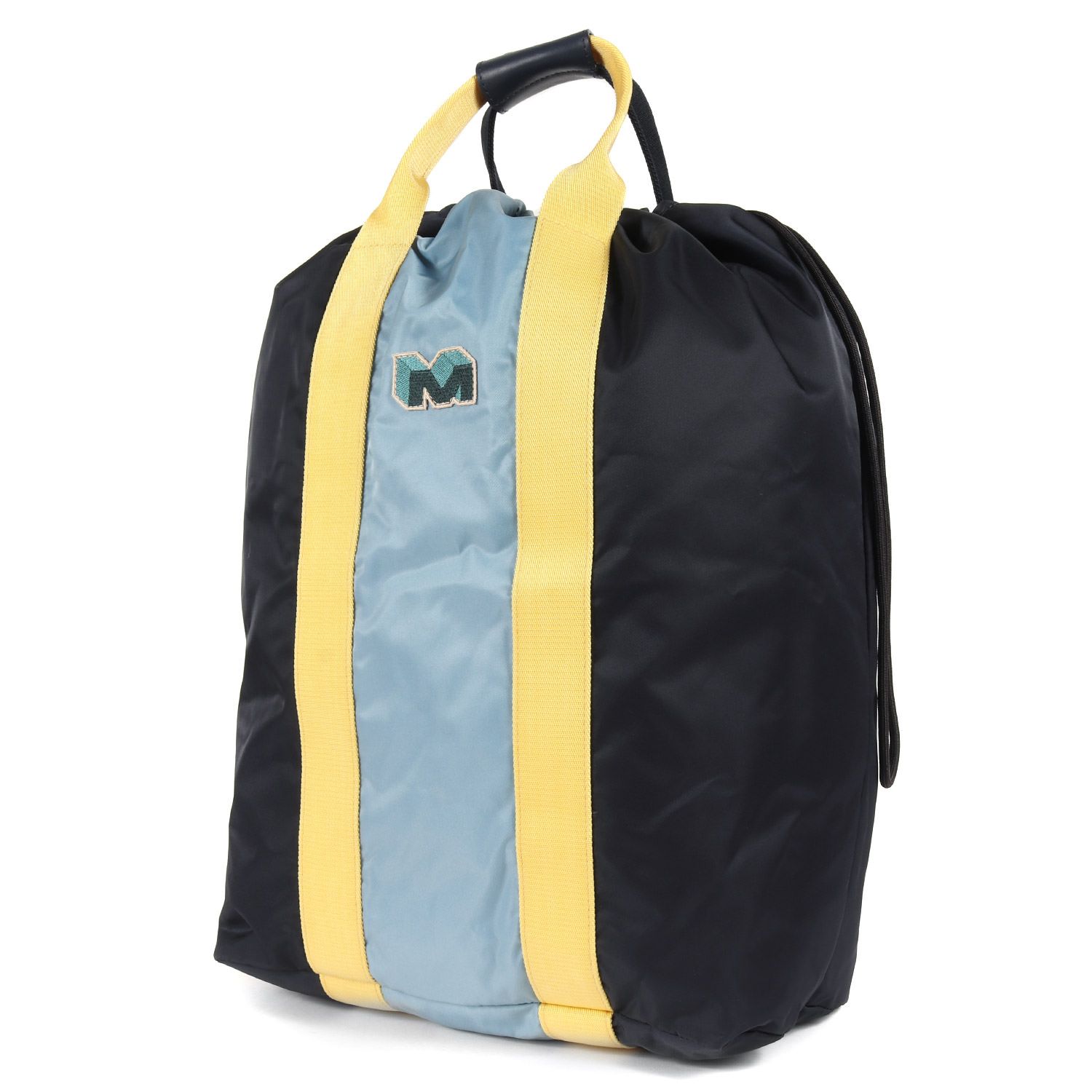 美品 MARNI マルニ 18SS 2WAY Mロゴ ワッペン 刺繍 ナイロン ナップサック リュック ハンド バッグ ネイビー ライトブルー イエロー イタリア製 ブランド カバン【メンズ】