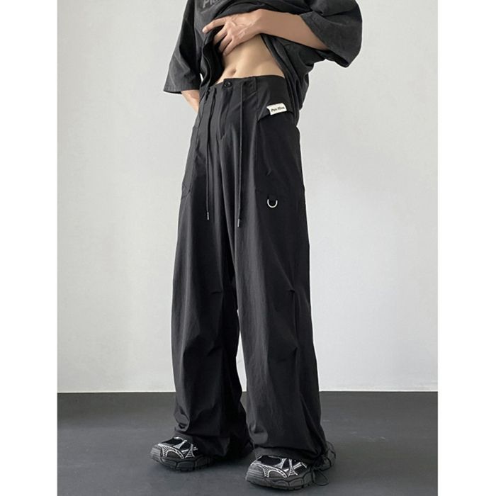 カーゴパンツ メンズ 薄手 通気性 速乾性 無地 ワイドパンツ ロング