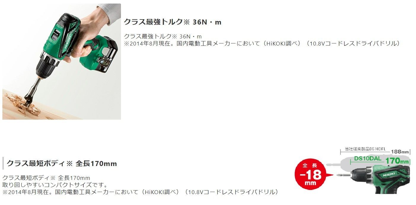 新品 ハイコーキ HiKOKI 10.8V コードレスドライバドリル 本体のみ バッテリー 充電器 ケース別売 DS10DAL NN ドリルドライバー 日立 電動工具 充電式 穴あけ 締め付け