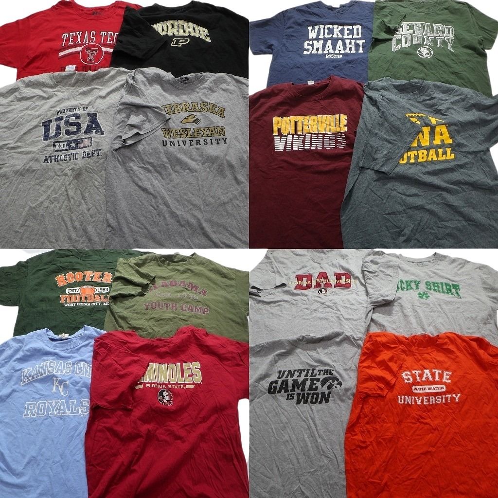 古着卸 まとめ売り カレッジ風 半袖Tシャツ 16枚セット (メンズ XL /2XL ) チームロゴ アラバマ MLB ロイヤルズ  古着 NA1942