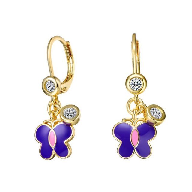 【送料無料】 アンブランデッド レディース ピアス・イヤリング アクセサリー Kids' 14k Gold Plated Cubic Zirconia Enameled Butterfly Drop Earrings Gold Tone