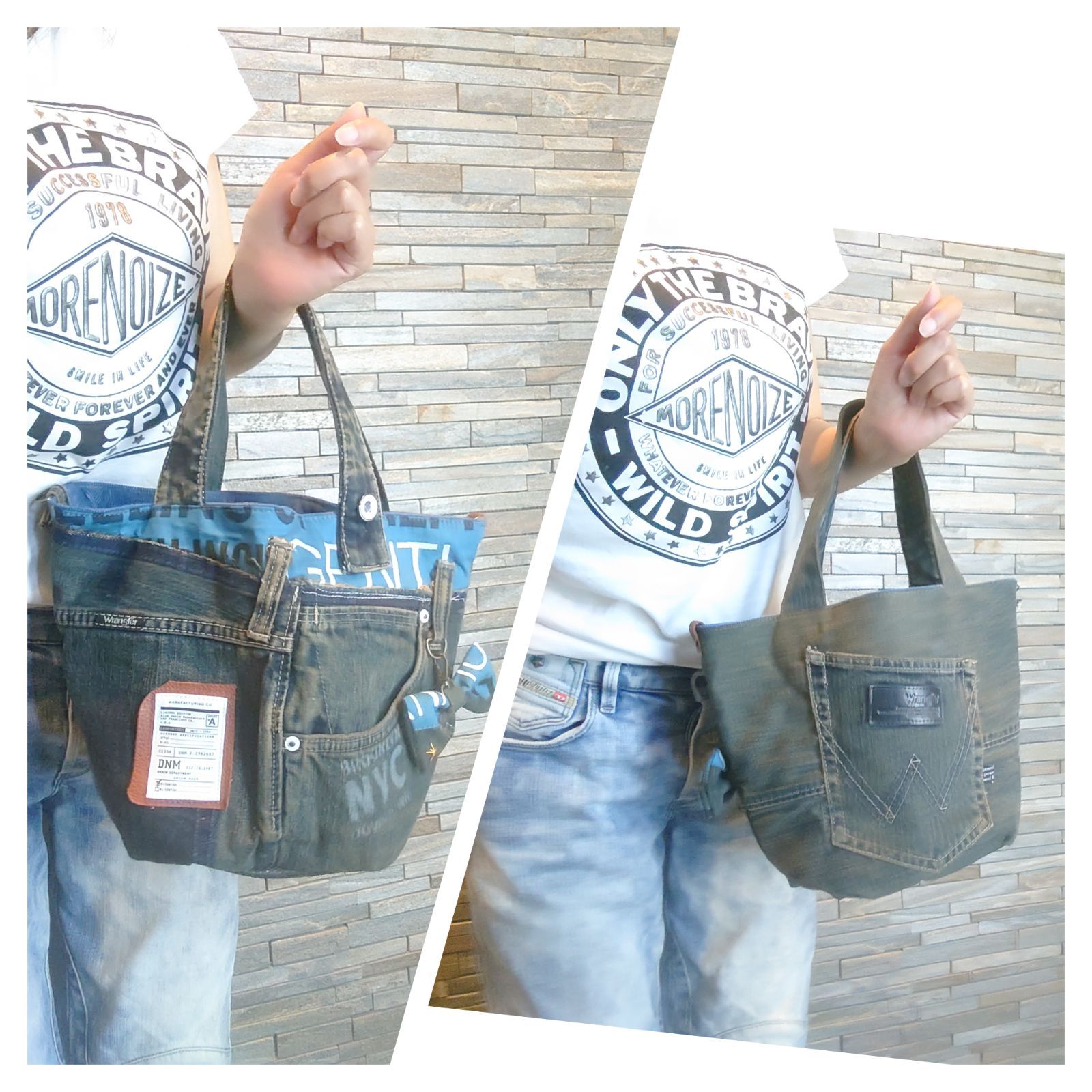 No.105✳️【デニム👖トートバッグ 👜 リボンモチーフ付】デニム No.105✳️【デニム👖トートバッグ 👜 リボンモチーフ付】デニム