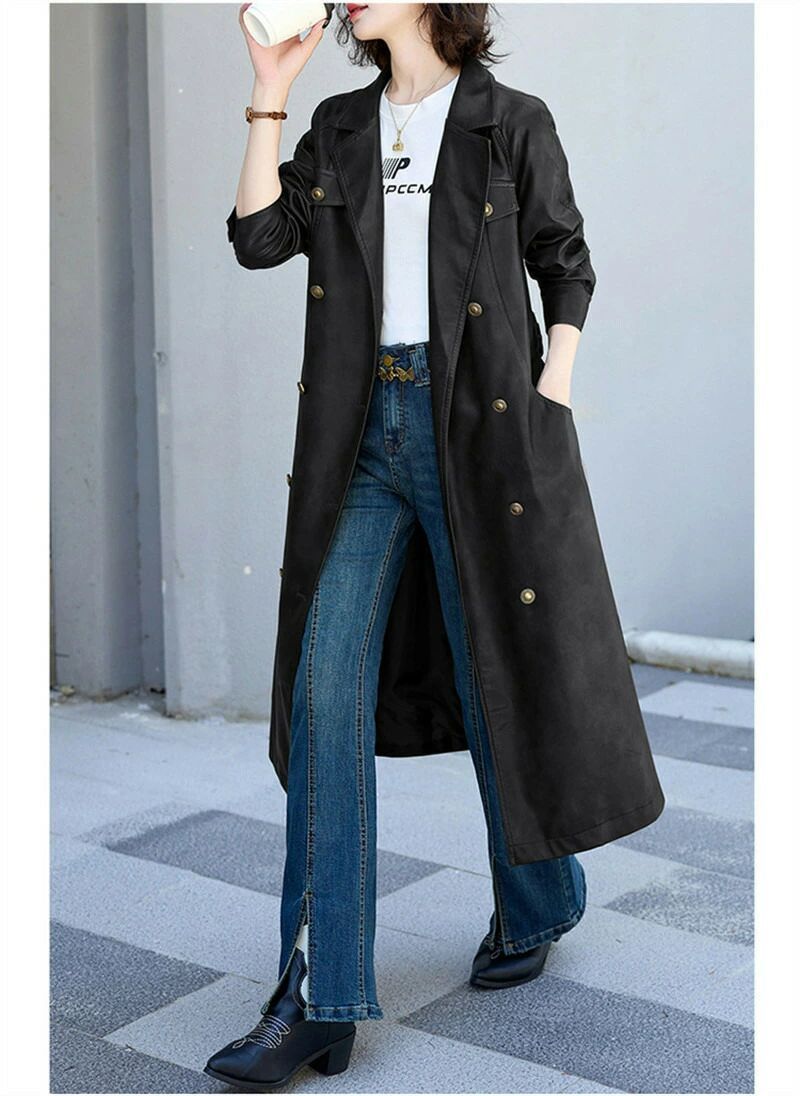 ジャケット レザー トレンチ風 ロング レディース アウター ロングジャケット コート 軽量 羽織ロングアウター ロングコート レザージャケ WWW_MORNINGWALKER_COM