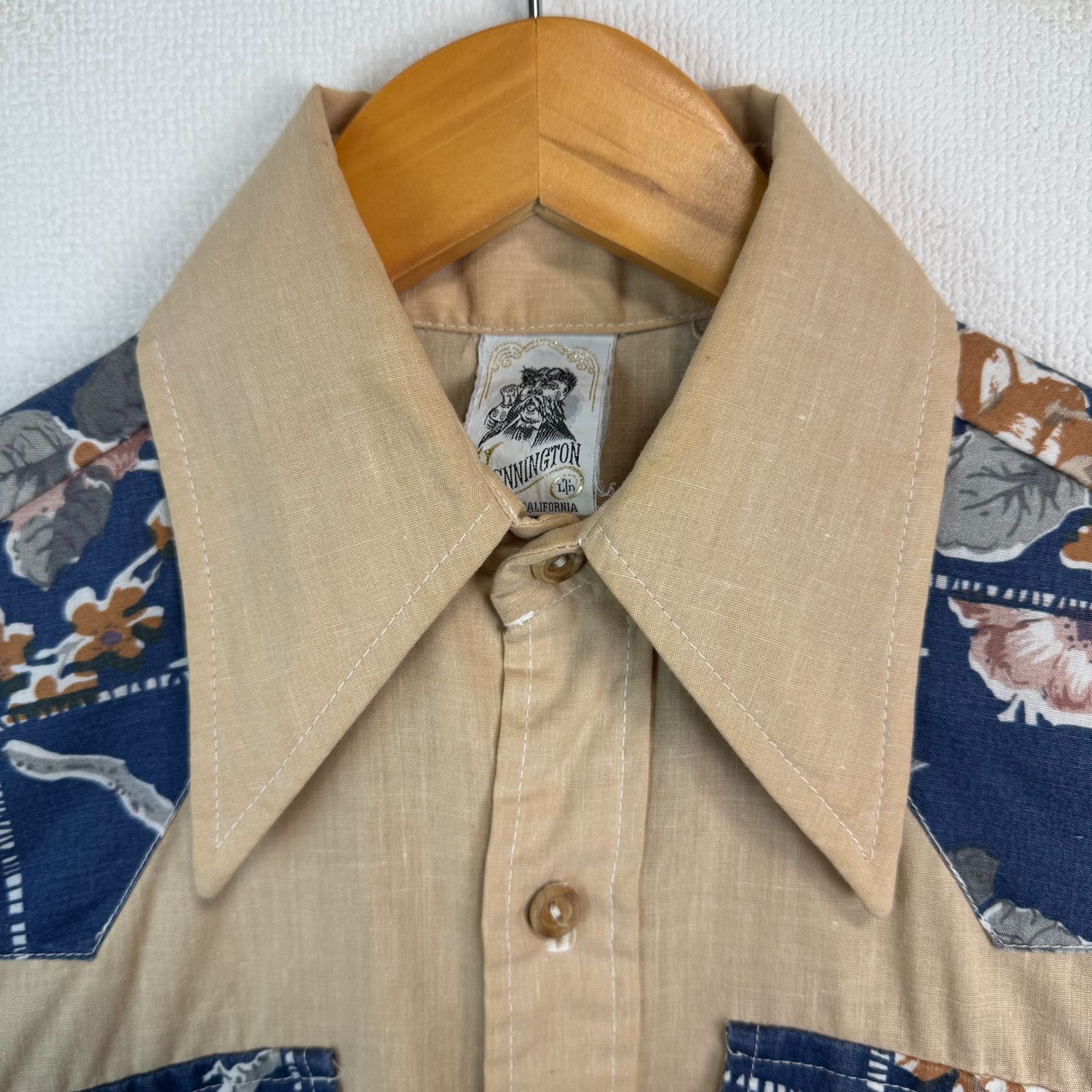 【本日特価】 70s メルカリ - カジュアル 古着 メンズ ベージュ アースカラー 切替 花柄 ウェスタンシャツ 長袖シャツ ケニントン Kennington トップス