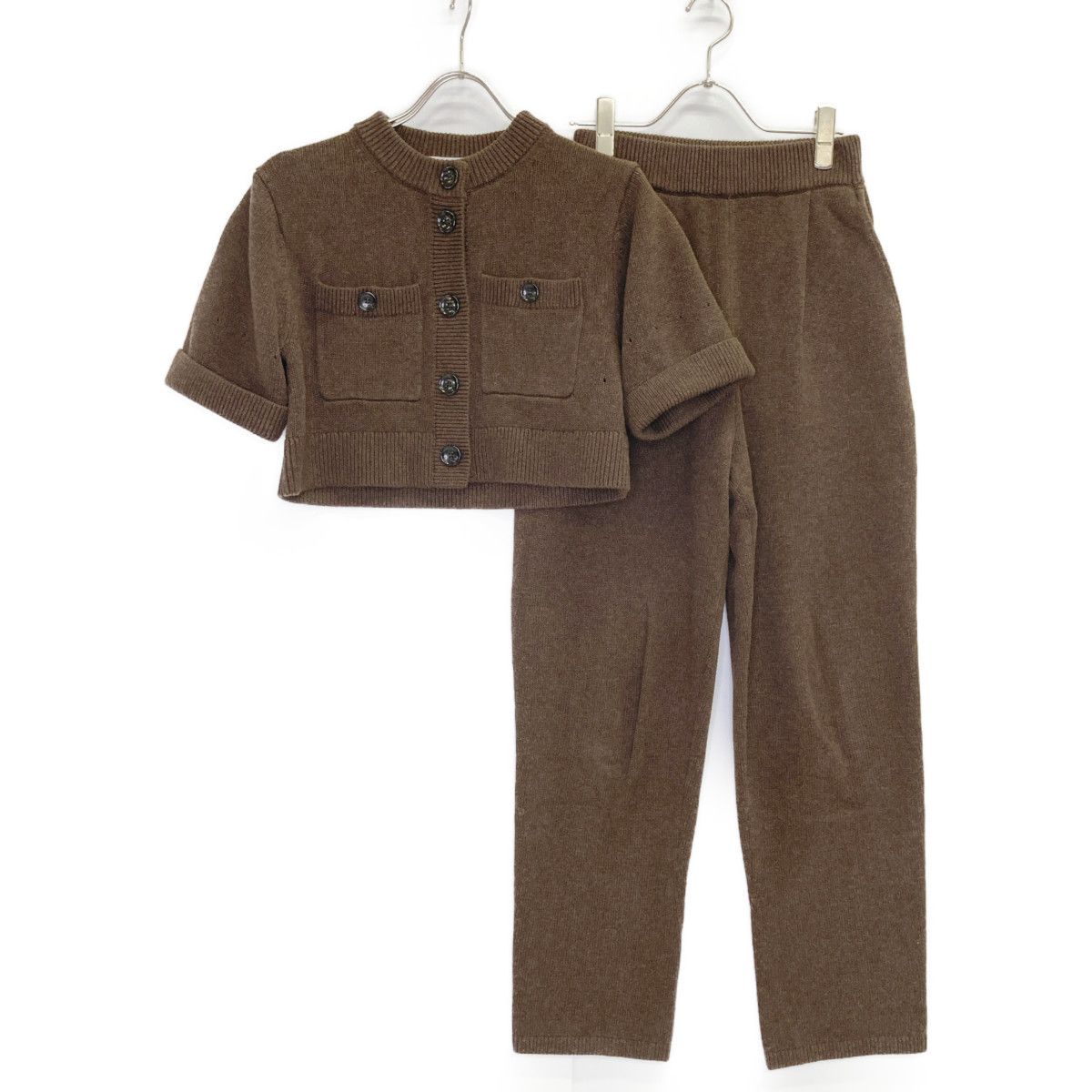 CLANE クラネ 17112-5012 24AW ﾌﾞﾗｳﾝ HALF SLEEVE KNIT TOPS - PANTS SET ﾆｯﾄｾｯﾄｱｯﾌﾟ 0