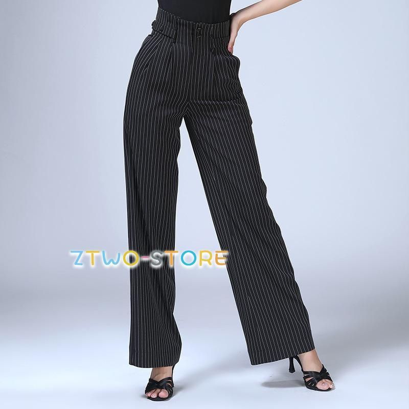S~5XL 女性用 ダンス用 ズボン ラテンダンス ストライプ 黒 レディース 社交ダンス ラテンダンス 衣装 練習用 練習着 競技用