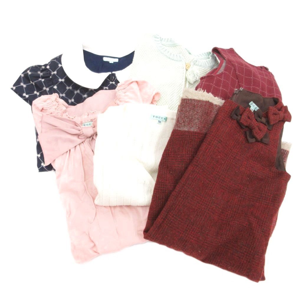 トッカ TOCCA 6点セット ワンピース カーディガン 長袖 ロング丈 130 140 150 赤 レッド 紺 ネイビー アイボリー 緑 グリーン ピンク AE EC