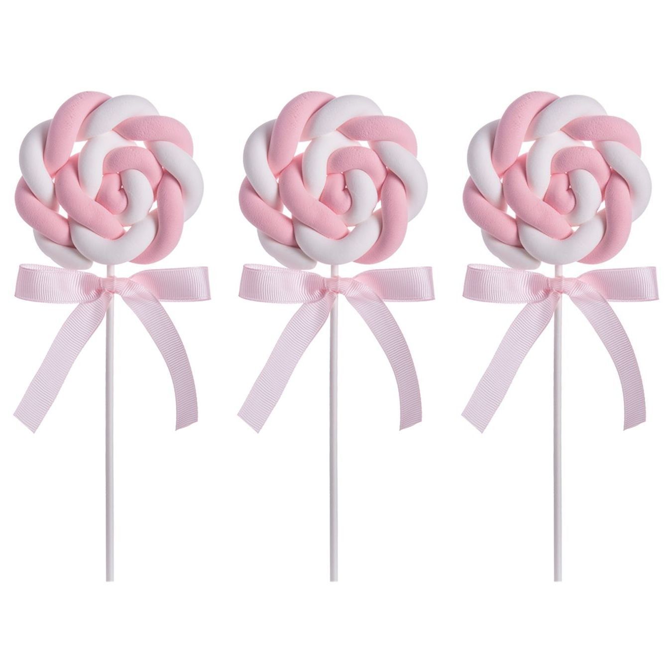 食品サンプル ペロペロキャンディー うずまき ツイスト バイカラー リボン付き 3個セット (ピンク)