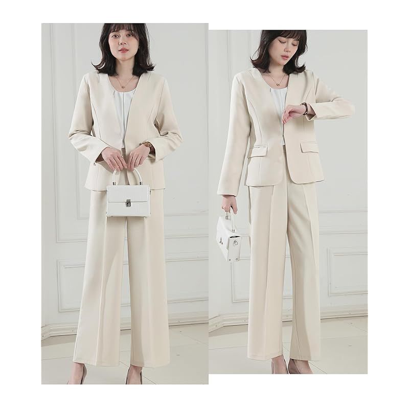 2025年新作。 Yino イノ スーツ レディース セットアップ パンツスーツ 2点セット ジャケット＋ワイドパンツ 体型カバー 洗える 着 せ おしゃれ 女性らしい ママ 通勤 入学式 卒業式 面接 通年 1