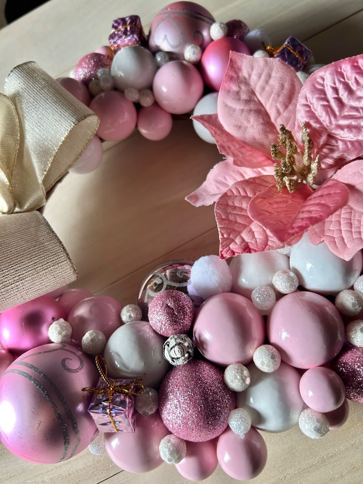 【専用】pink＊Xmasリース 7-148 大きめリース クリスマスリース Xmas Christmas ピンクのリース