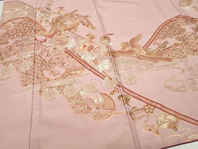 平和屋着物●石川県指定無形文化財　牛首紬　白山工房　手織り　訪問着　総刺繍　鳳凰花蝶文　金糸　証紙付き　正絹　逸品　CAAY2916vf 平和屋着物○石川県指定無形文化財 牛首紬 白山工房 手織り 訪問着 総