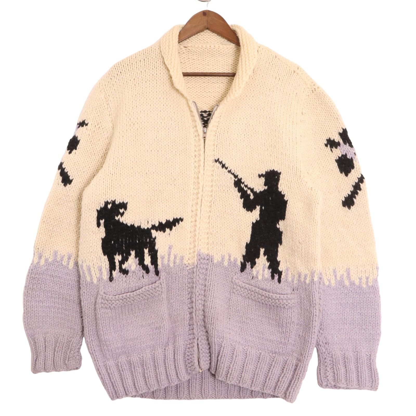 60年代 カウチンニットカーディガン FLASHジッパー マルチカラー