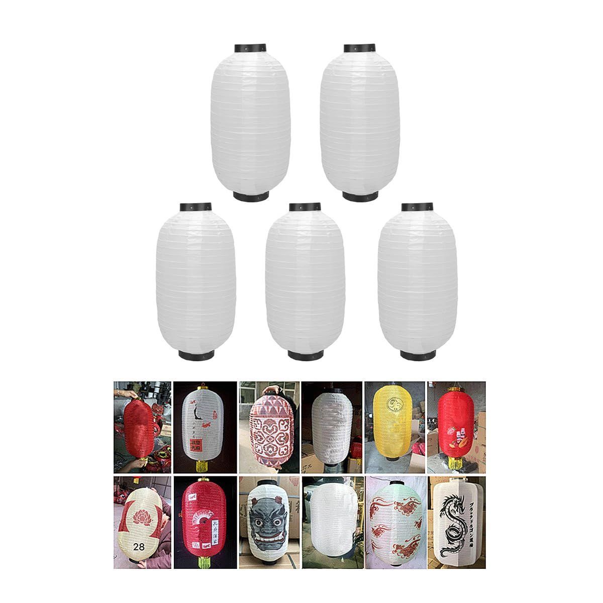 NUOLUX 提灯 ちょうちん 長型 白 防水 お祭り 10インチ パーティー イベント 結婚式 盆提灯 新年春節 居酒屋 飾り用 燈籠 デコレーション インテリア 5個セット 25×45cm ホワイト1