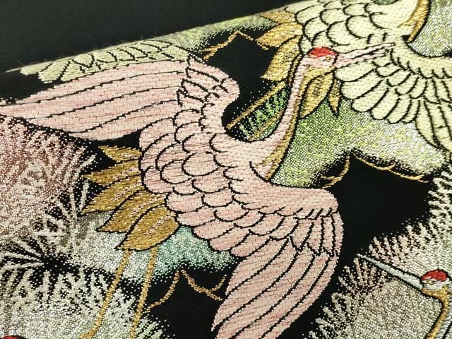 平和屋本店□極上 龍村美術織物 たつむら 太鼓柄 本袋帯 松鶴錦 黒地