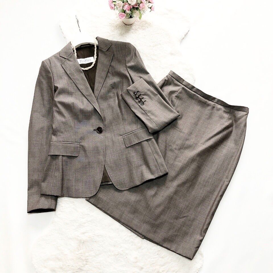 MaxMara マックスマーラ スカートスーツセットアップ フォーマル ビジネス ウール×シルク テーラード 40×42