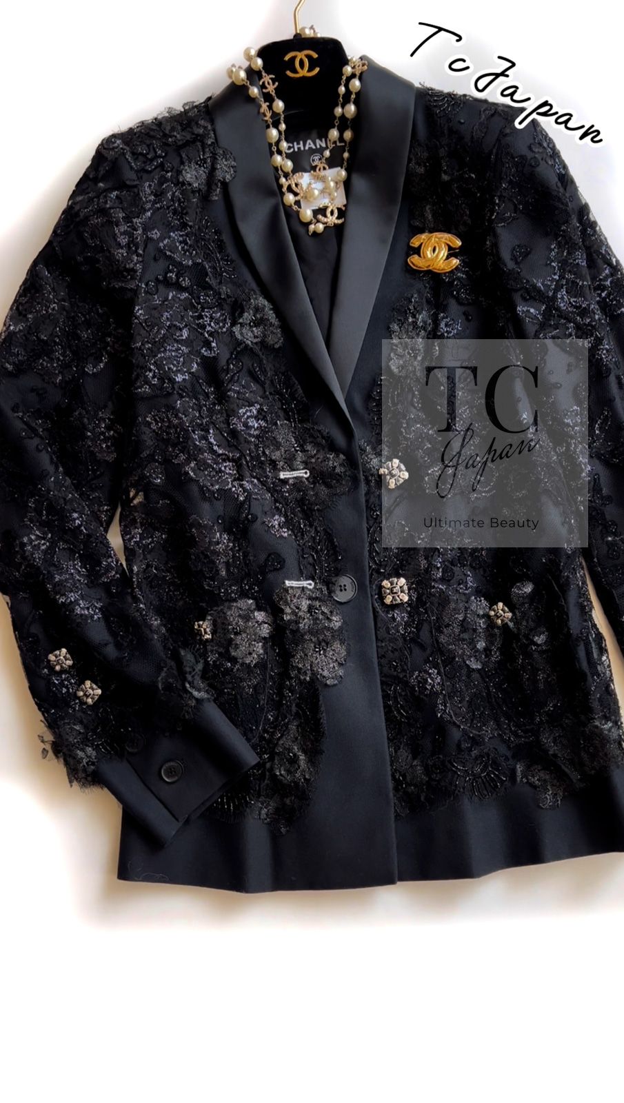 シャネル ジャケット CHANEL 91万 ブラック ルサージュ レース ビーズ  