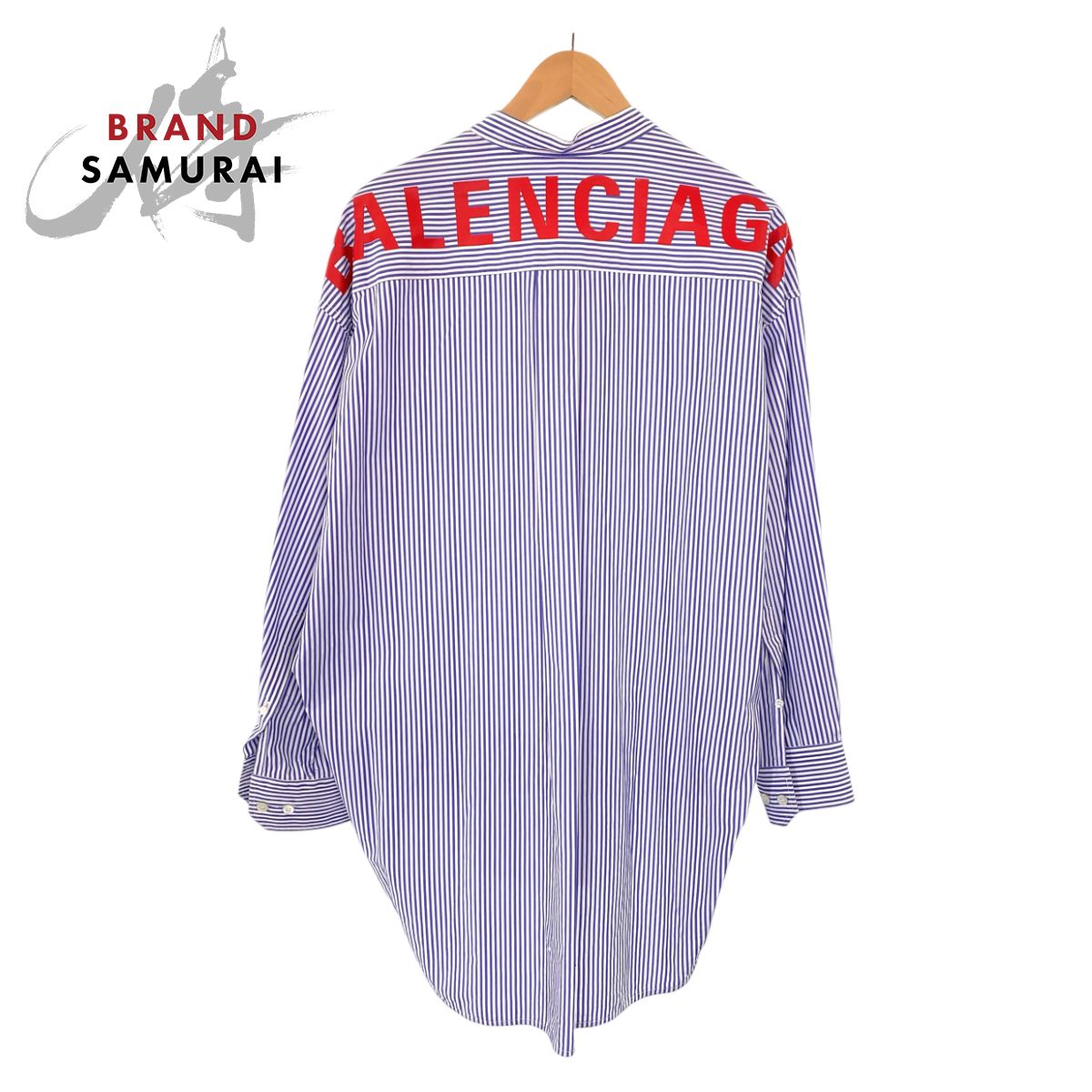バレンシアガ、ボウタイシャツ 美品 バレンシアガ ニュースウィングシャツ ストライプ柄 サイズ34