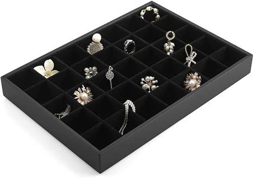 ブラック_L-35コマ Vlandoの大容量の多くの用途のジュエリー収納トレーです 複数の場所で使用する (ブラック, L-35コマ)