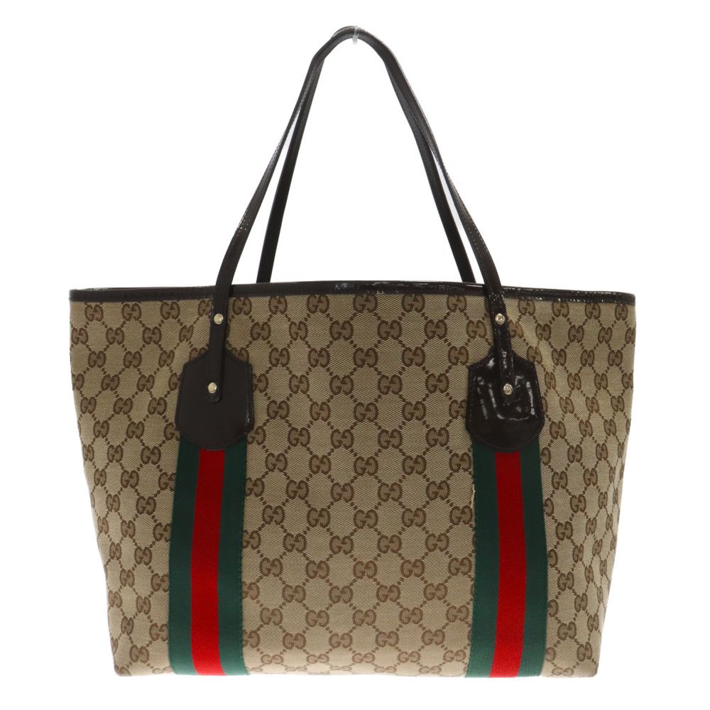 GUCCI (グッチ) GGキャンバス パテントレザー切り替え シェリーライン 