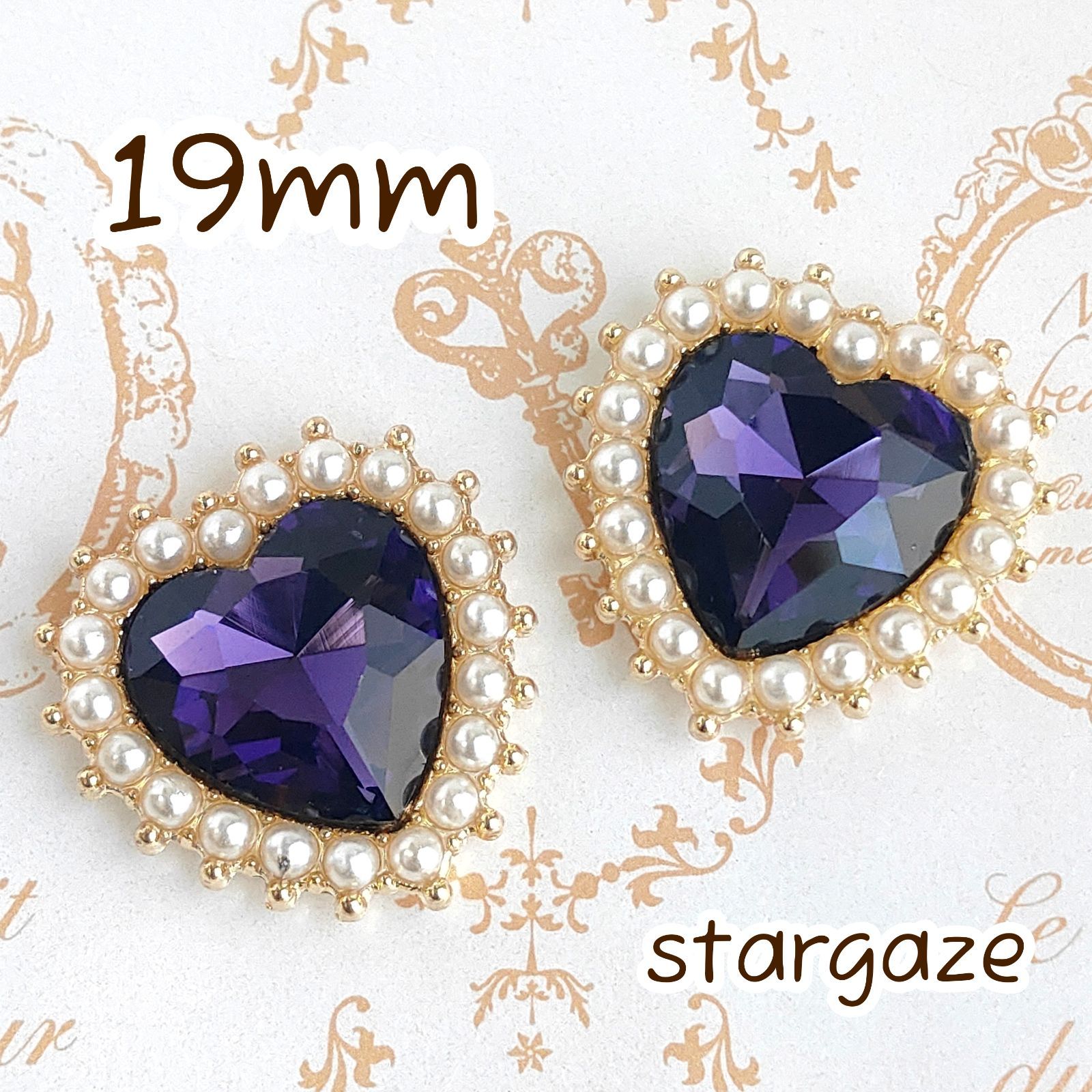 パール ビジュー ハート センター パーツ 藍色 18個 3個 】 19mm ハート パール付き センターパーツ ストーン